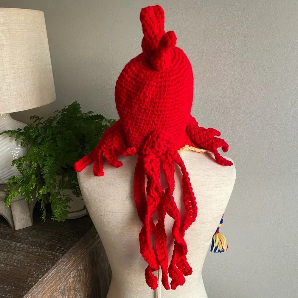 Handmade Rooster Crochet Hand Knit‎ Crocheted Kids Childrens Hat Red One Size